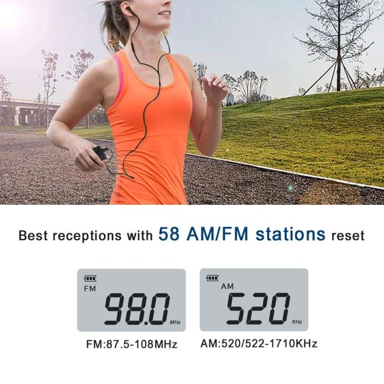 HRD-103 FM + AM Two Band Portable Radio with Lanyard &amp; Headset