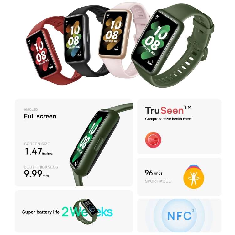 Original HUAWEI Band 7 Standard Edition, 1.47 inch AMOLED Screen Smart Watch, Support Blood Oxyge...