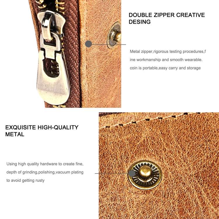 LT3533 Long Crazy Horse Texture Cowhide Leather Folding Anti-magnetic RFID Wallet Clutch Bag for ...