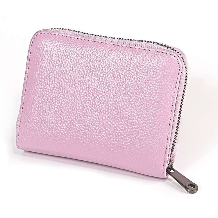 KB195 Zipper Cowhide Leather Double Row Organ Shape Multiple Card Slots Anti-magnetic RFID Wallet...