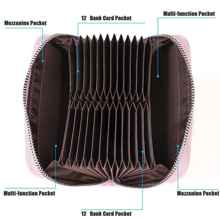 KB195 Zipper Cowhide Leather Double Row Organ Shape Multiple Card Slots Anti-magnetic RFID Wallet...