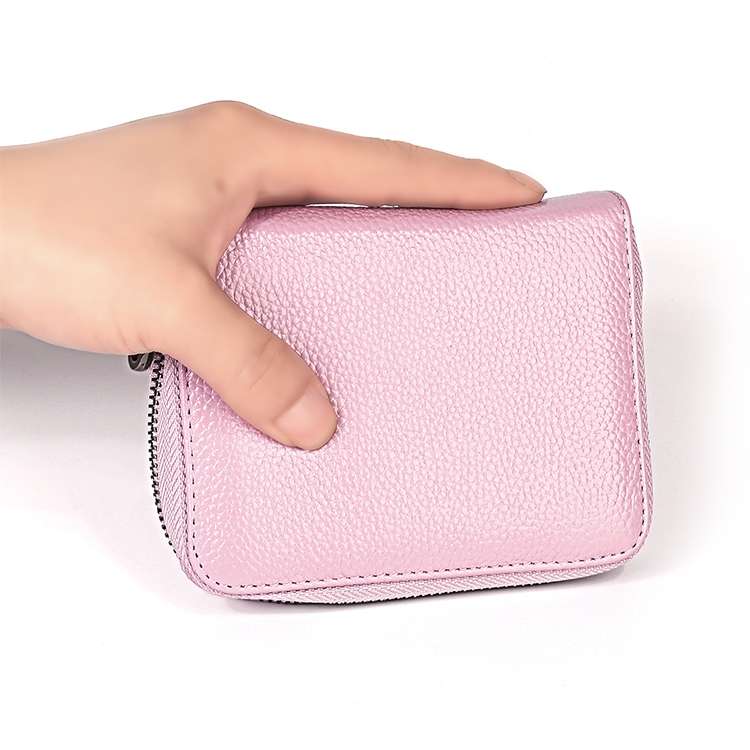 KB195 Zipper Cowhide Leather Double Row Organ Shape Multiple Card Slots Anti-magnetic RFID Wallet...