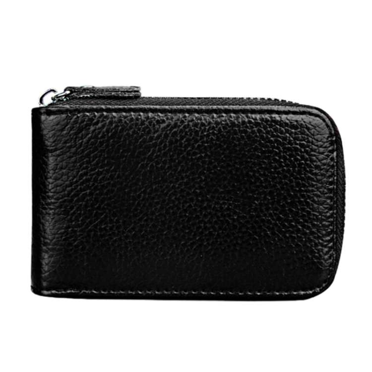 Genuine Cowhide Leather Solid Color Zipper Vertical Card Holder Wallet RFID Blocking Card Bag Pro...