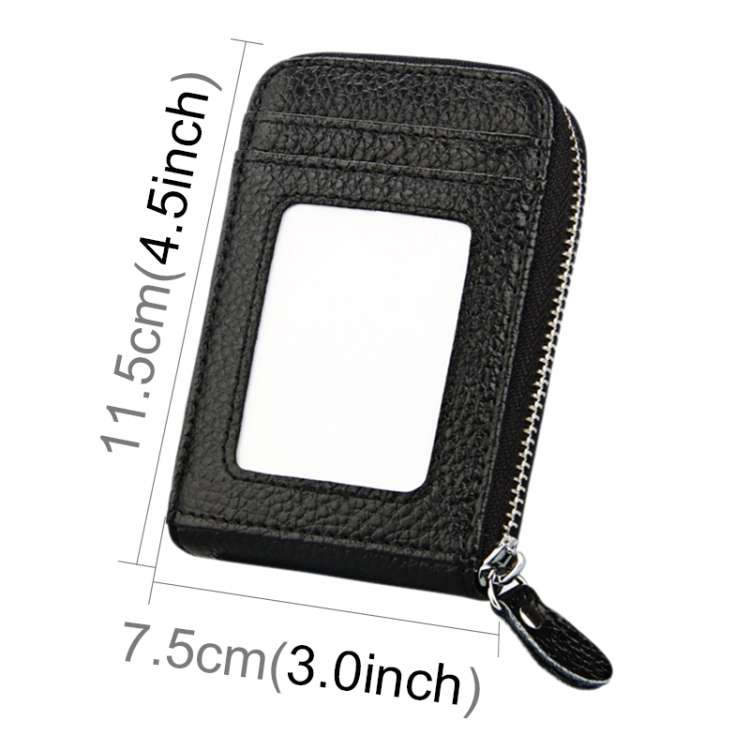 Genuine Cowhide Leather Solid Color Zipper Vertical Card Holder Wallet RFID Blocking Card Bag Pro...