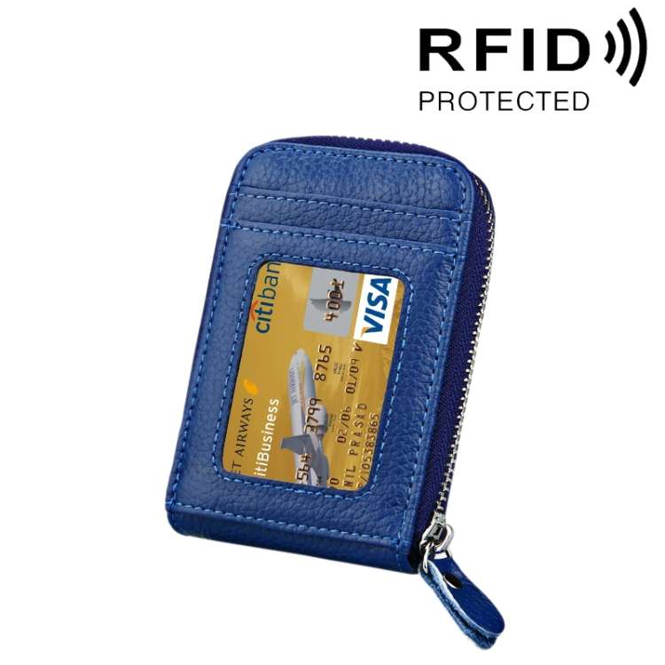Genuine Cowhide Leather Solid Color Zipper Vertical Card Holder Wallet RFID Blocking Card Bag Pro...