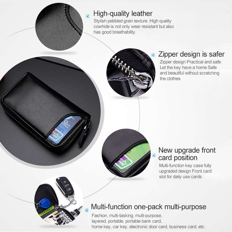 9106 Large-capacity Zipper Leather Keys Holder Bag Multi-function Wallet