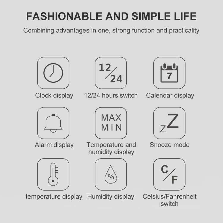 TS-8608 Multifunction Large Screen Clock Household Creative Thermometer Hygrometer