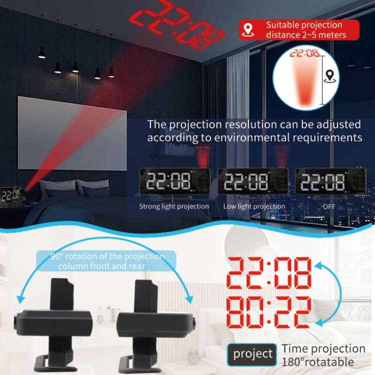 TS-9210 Digital Mirror Projection Alarm Clock With Time Display and Projection