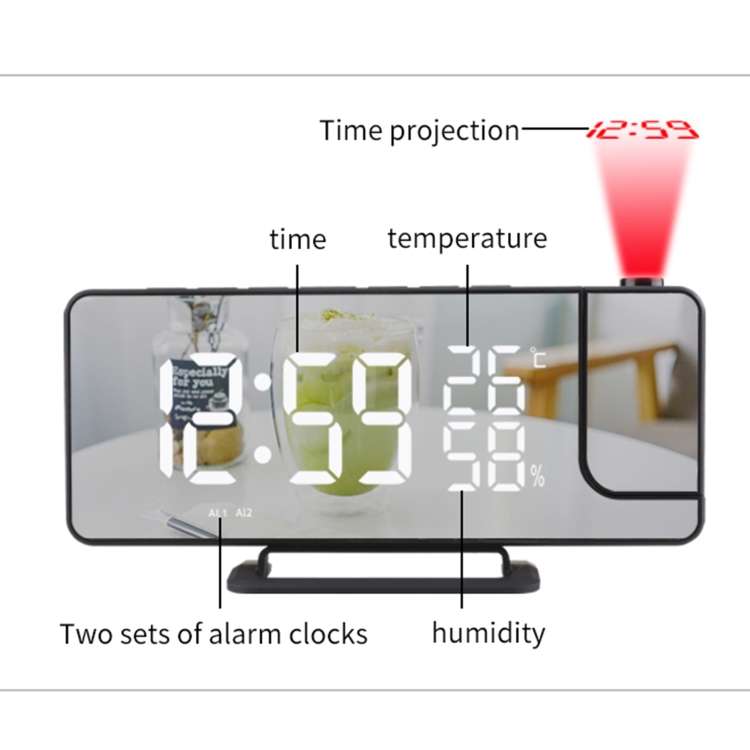 TS-9210 Digital Mirror Projection Alarm Clock With FM Radio &amp; Temperature Humidity