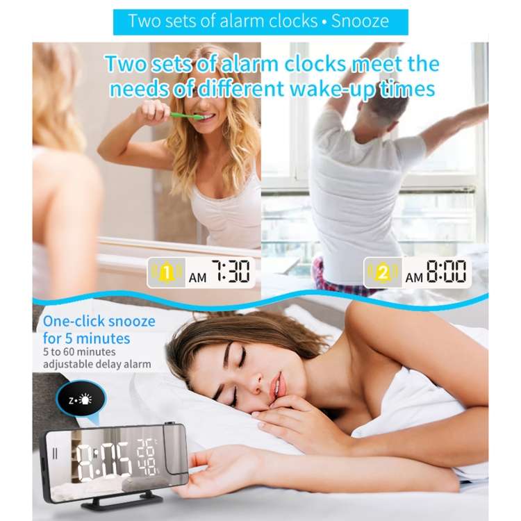 TS-9210 Digital Mirror Projection Alarm Clock With FM Radio &amp; Temperature Humidity