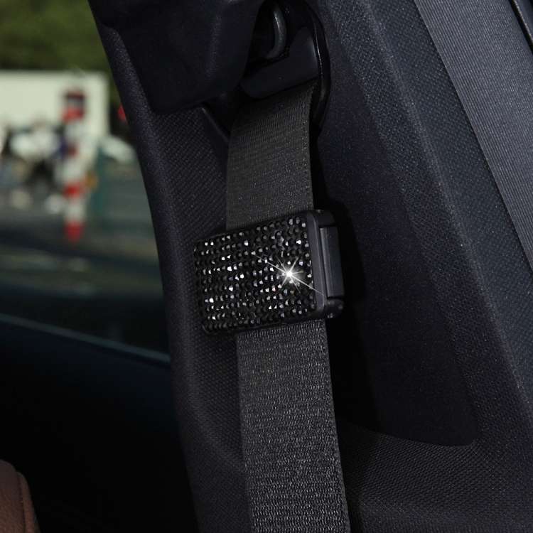 Car Seat Belts Crystal Clip Fixer Tightening Regulator, Crystal Black