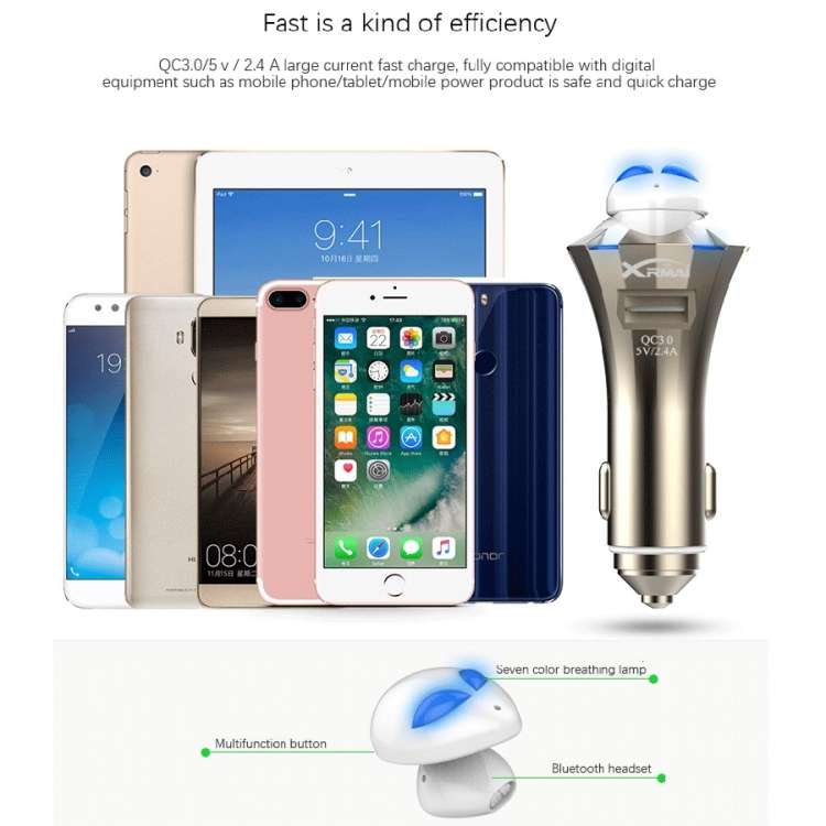 A8 3 in 1 Bluetooth Earphone &amp; Safety Hammer &amp; Car Charger, Support Hands-free Call &amp;...