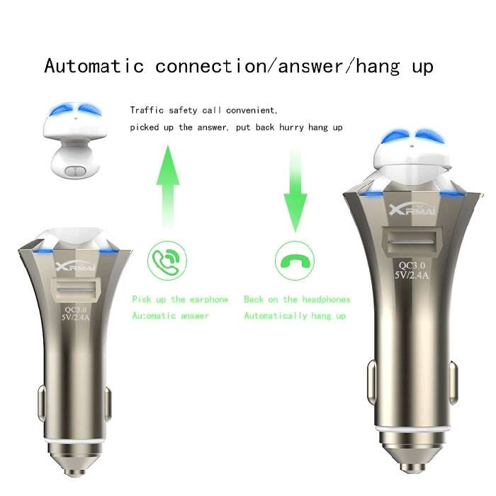 A8 3 in 1 Bluetooth Earphone &amp; Safety Hammer &amp; Car Charger, Support Hands-free Call &amp;...