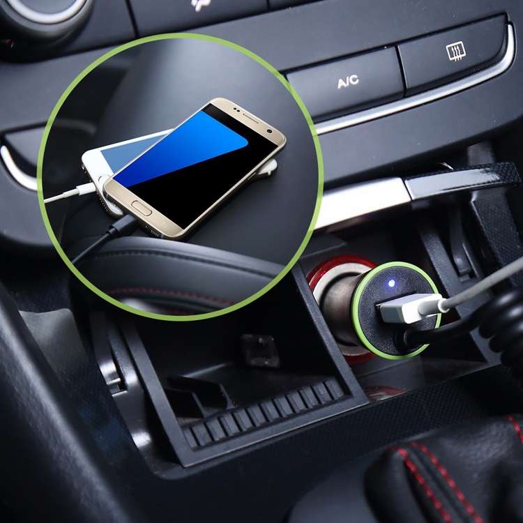 17W 3.4A Mini USB Car Charger with USB-C / Type-C Spring Cable