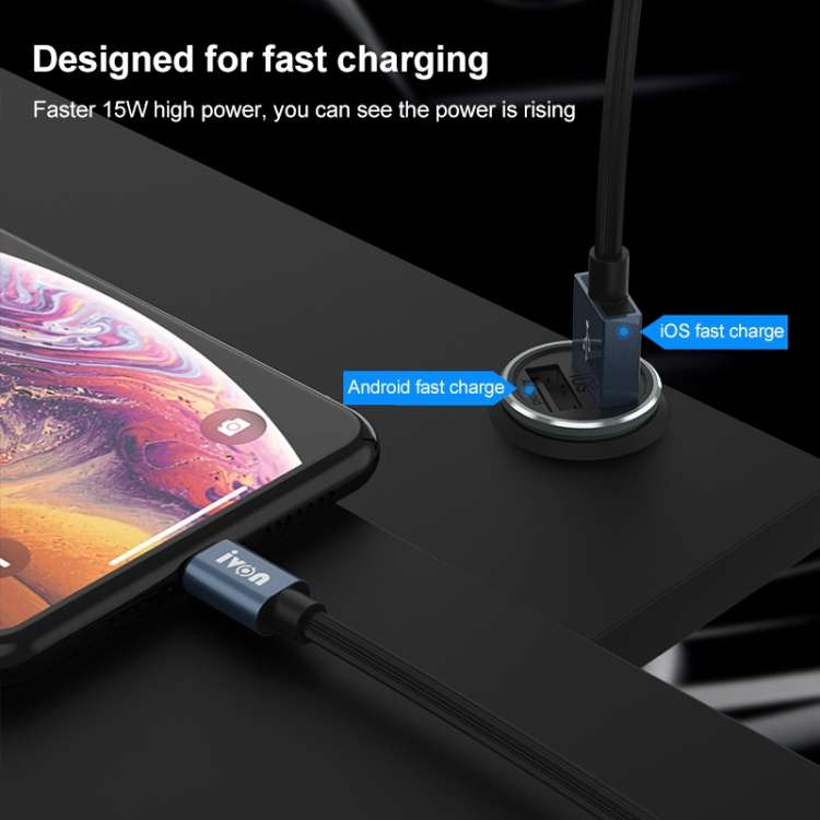 IVON CC37 15W 3.1A Dual USB Mini Car Charger + 1m USB to Micro USB Fast Charge Data Cable Set