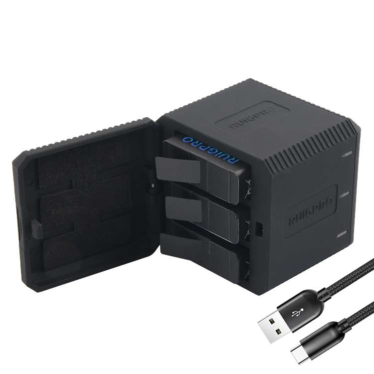 RUIGPRO USB Triple Batteries Housing Charger Box with USB Cable &amp; LED Indicator Light for GoP...