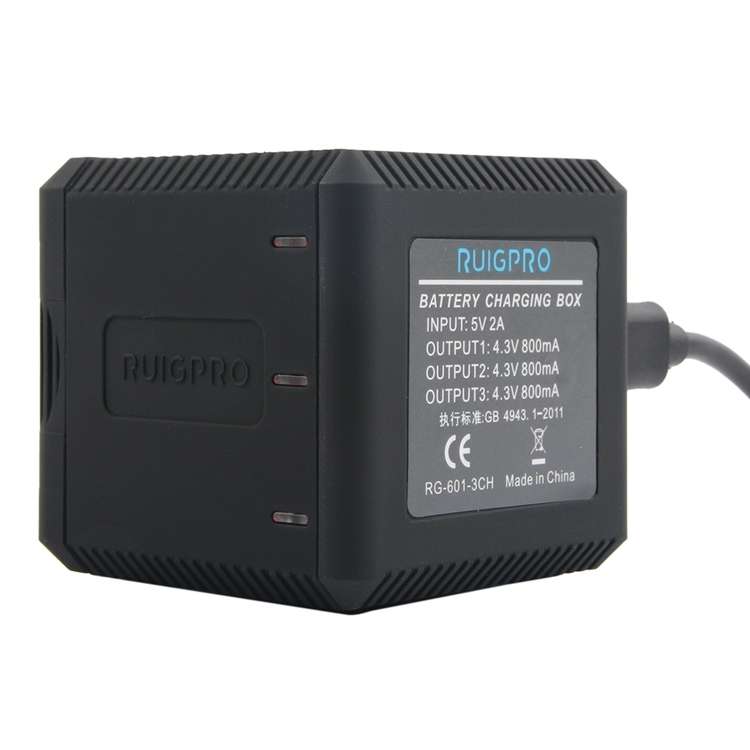 RUIGPRO USB Triple Batteries Housing Charger Box with USB Cable &amp; LED Indicator Light for GoP...