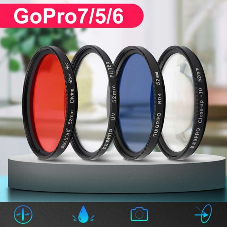 RUIGPRO for GoPro HERO 7/6 /5 Professional 52mm ND4 Lens Filter with Filter Adapter Ring &amp; Le...