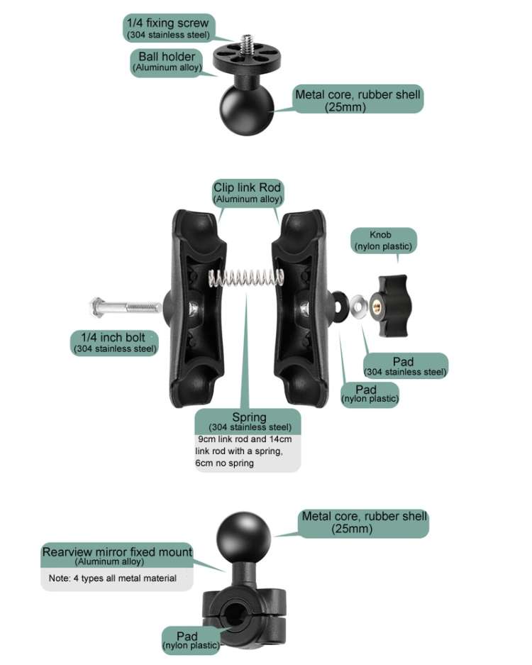 6cm Connecting Rod Fixed Motorcycle Mount Holder for GoPro, Insta360, DJI and Other Action Camera...
