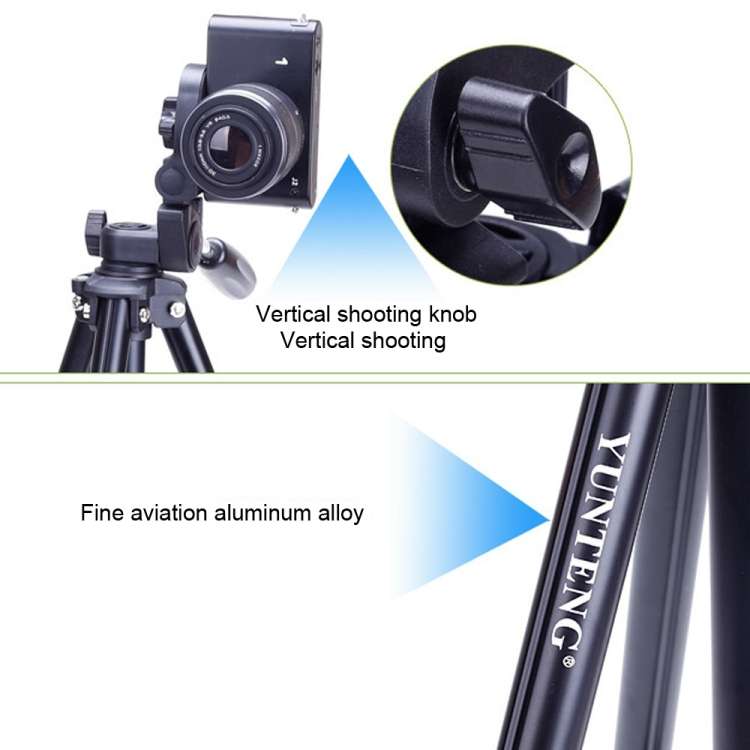 YUNTENG VCT-680RM 4-Section Folding Legs Aluminum Alloy Tripod Mount with Three-Dimensional Tripo...