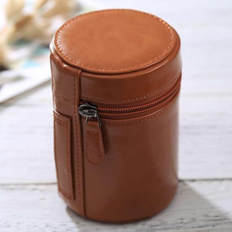 Medium Lens Case Zippered PU Leather Pouch Box for DSLR Camera Lens, Size: 13x9x9cm, 13 x 9cm (Br...