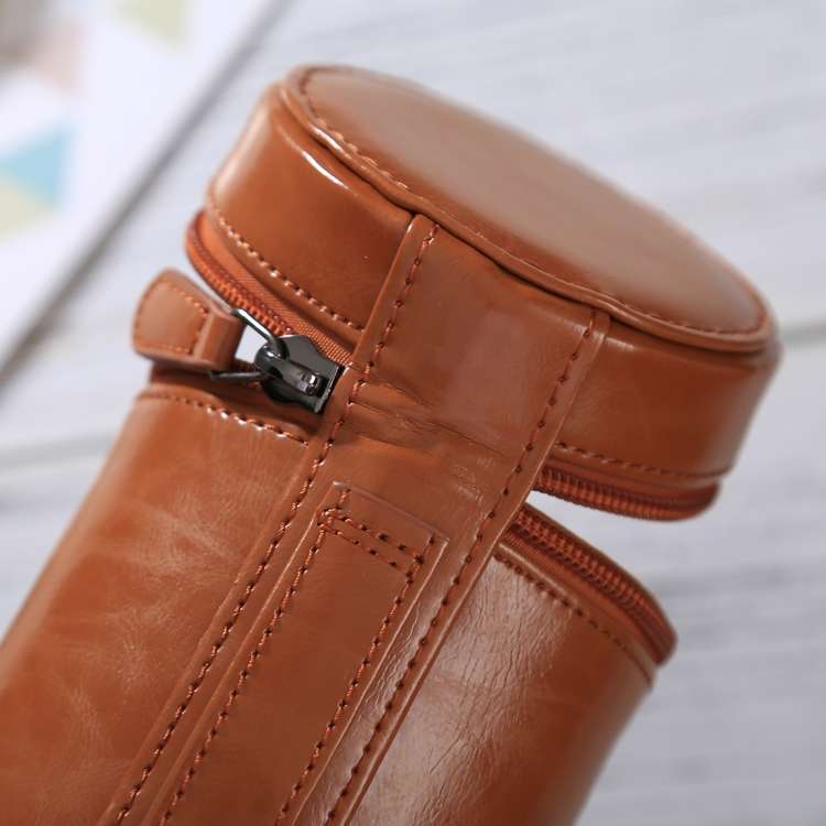 Medium Lens Case Zippered PU Leather Pouch Box for DSLR Camera Lens, Size: 13x9x9cm, 13 x 9cm (Br...