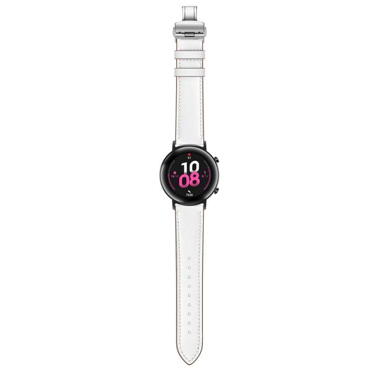 22mm Universal Butterfly Buckle Leather Replacement Strap Watchband, Silver Buckle