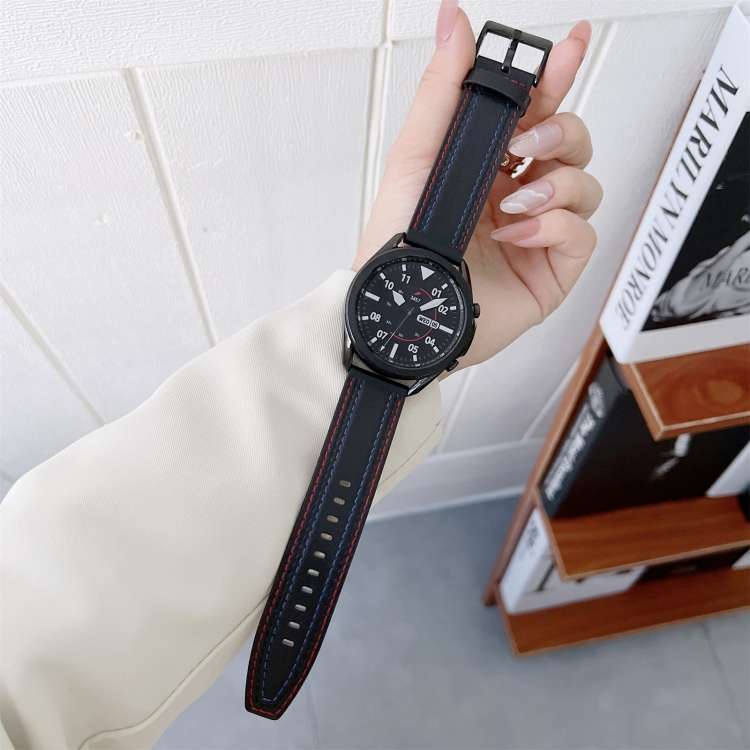 Universal Tricolor Sewing Leather Strap Watchband, 20mm, 22mm