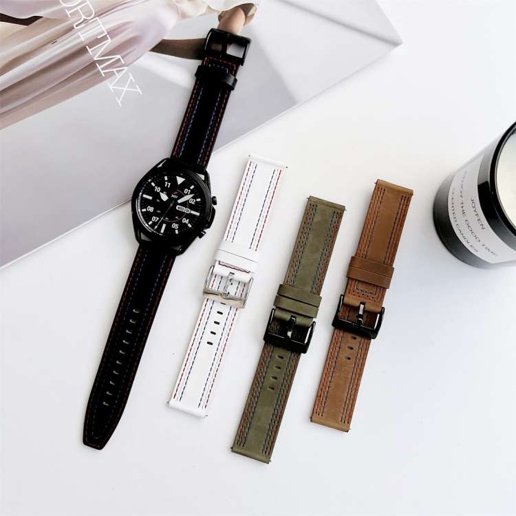 Universal Tricolor Sewing Leather Strap Watchband, 20mm, 22mm