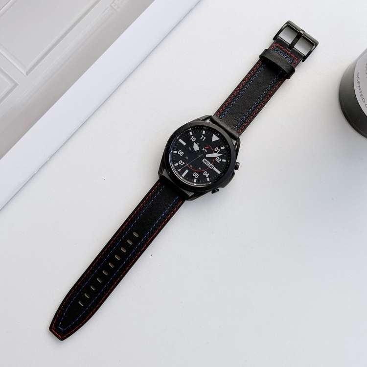 Universal Tricolor Sewing Leather Strap Watchband, 20mm, 22mm