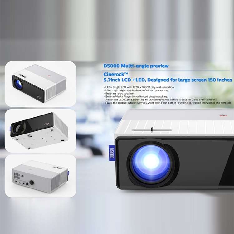 VIVIBRIGHT D5000 1920x1080P 420ANSI 6000Lumens LCD + LED HD Digital Projector, Basic Version, US ...