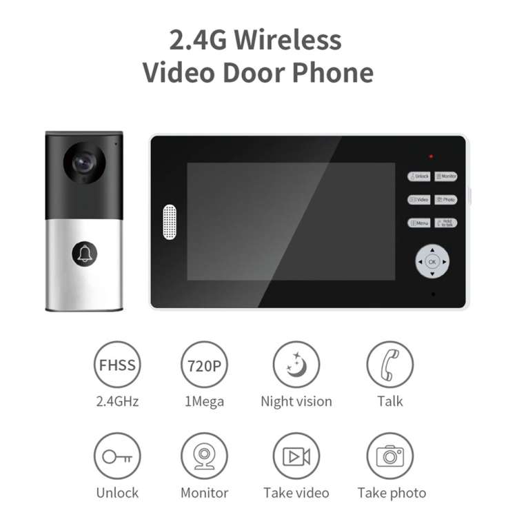 2.4G Wireless Video Doorbell 720P Support Night Vision &amp; Talk &amp; Monitor
