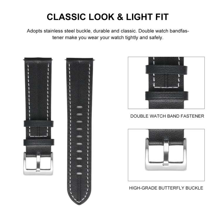 Unusual Fluted Leather Watch Band, 20mm, 22mm