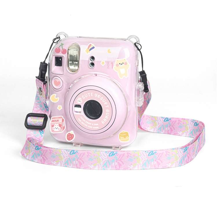 Crystal Hard Acrylic Camera Case with Shoulder Strap, For FUJIFILM instax mini 12(DIY Pink Graffi...