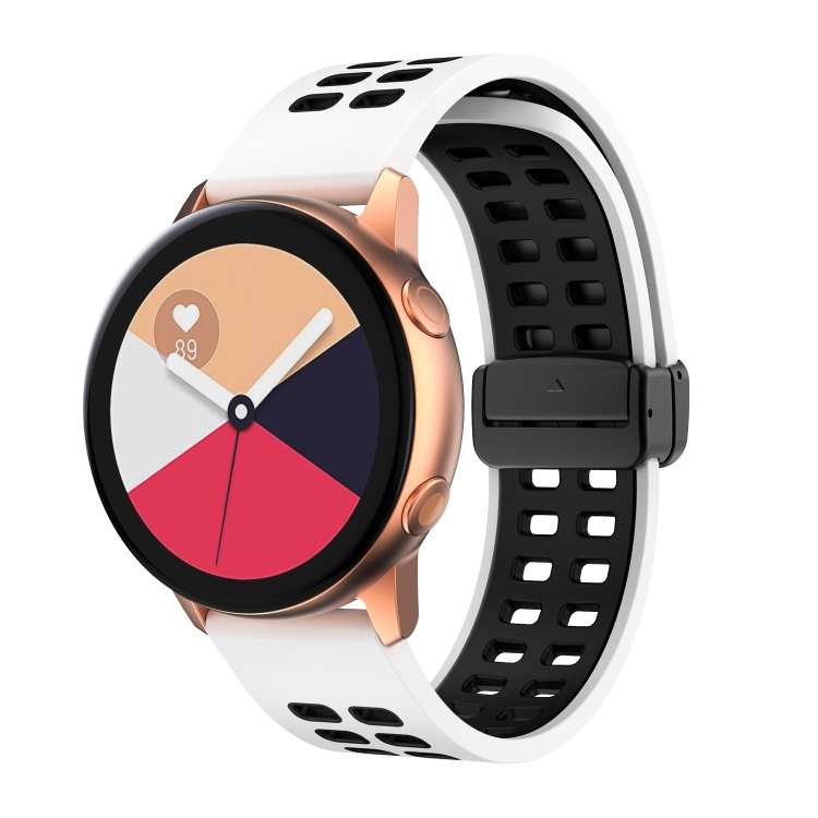 Double-row Hole Folding Black Buckle Two-color Silicone Watch Band, 20mm, 22mm