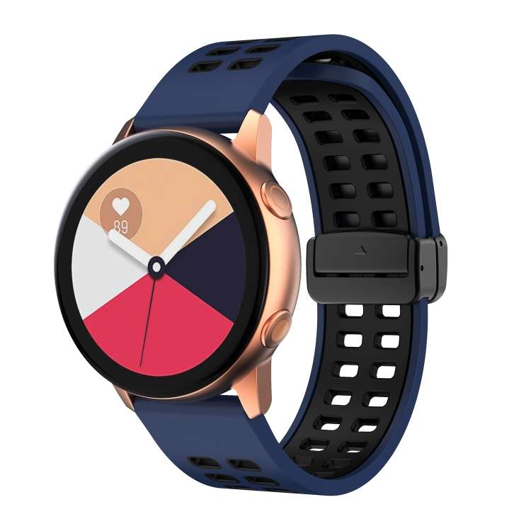 Double-row Hole Folding Black Buckle Two-color Silicone Watch Band, 20mm, 22mm
