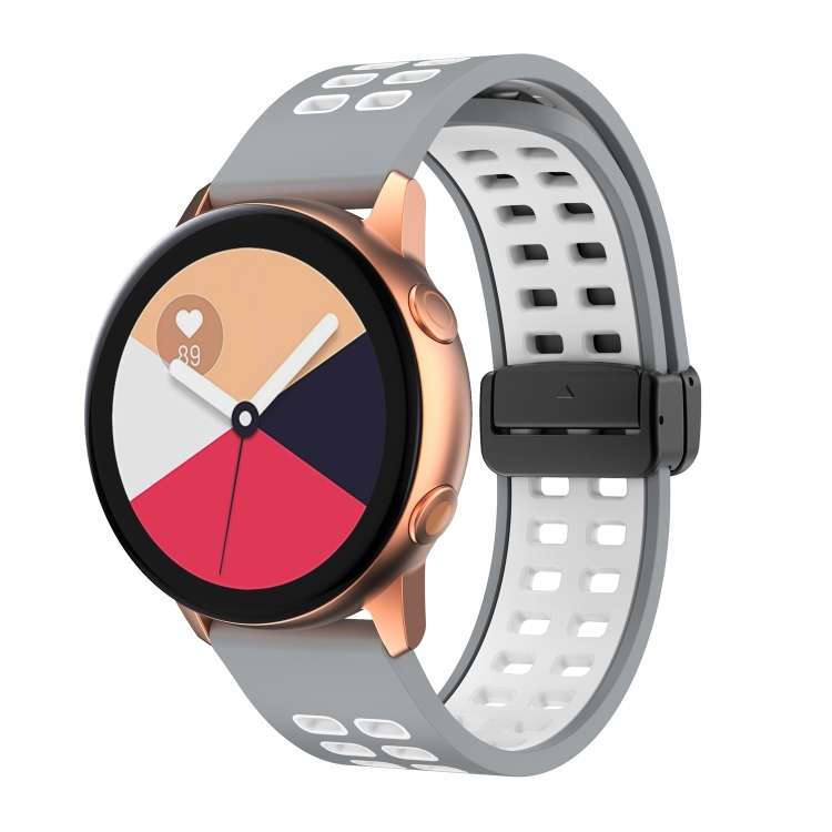 Double-row Hole Folding Black Buckle Two-color Silicone Watch Band, 20mm, 22mm
