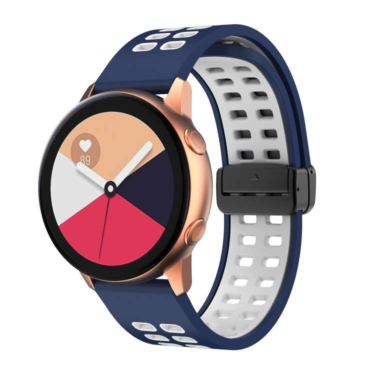 Double-row Hole Folding Black Buckle Two-color Silicone Watch Band, 20mm, 22mm