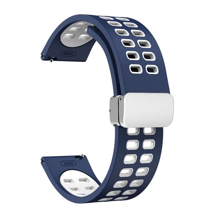 Double-row Hole Folding Silver Buckle Two-color Silicone Watch Band, 20mm, 22mm