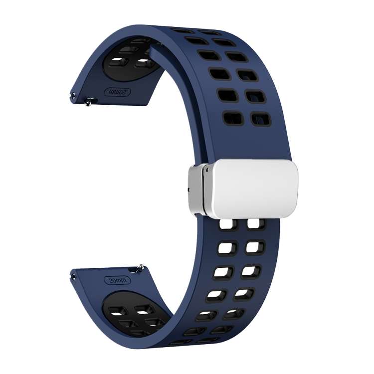 Double-row Hole Folding Silver Buckle Two-color Silicone Watch Band, 20mm, 22mm