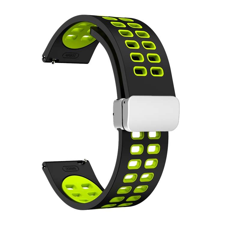 Double-row Hole Folding Silver Buckle Two-color Silicone Watch Band, 20mm, 22mm