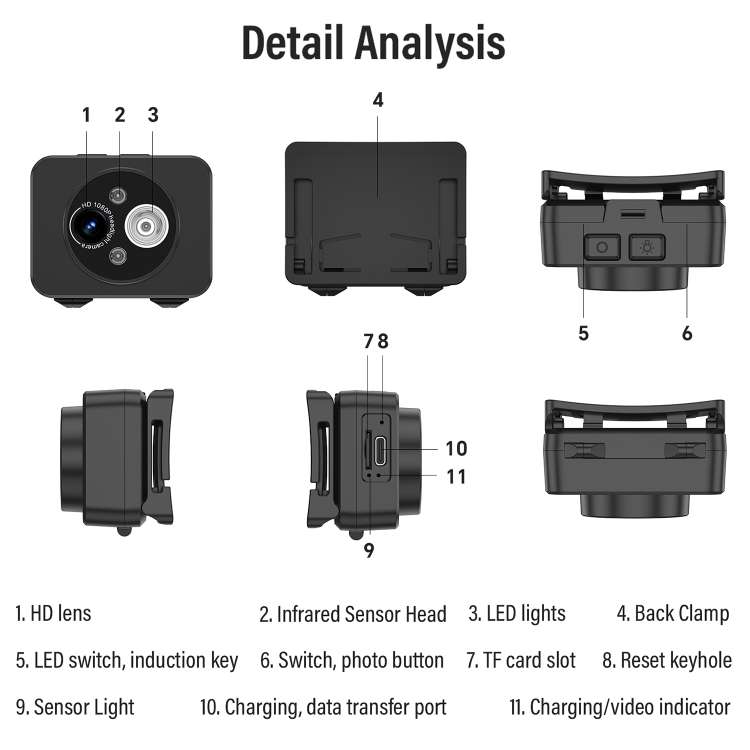 D8 1080P Head-mounted LED Motion Sensor Video Recording Lighting Camera