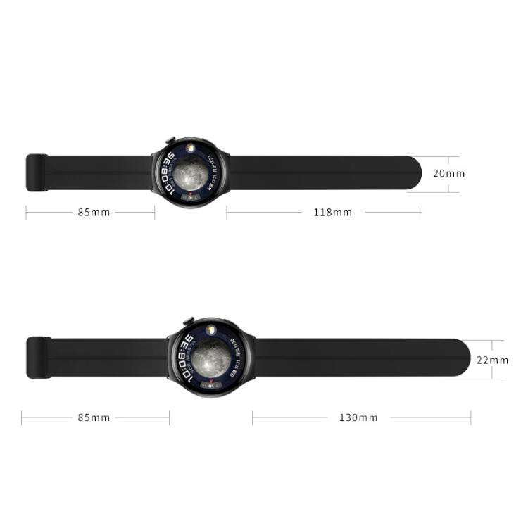 xDfind  Flat Head Groove Folding Black Buckle Silicone Watch Band, 20mm, 22mm