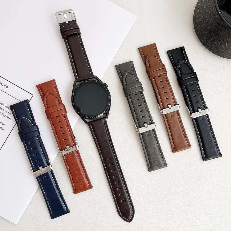 xDfind  Flat Crazy Horse Leather Pin Buckle Watch Band, 20mm, 22mm