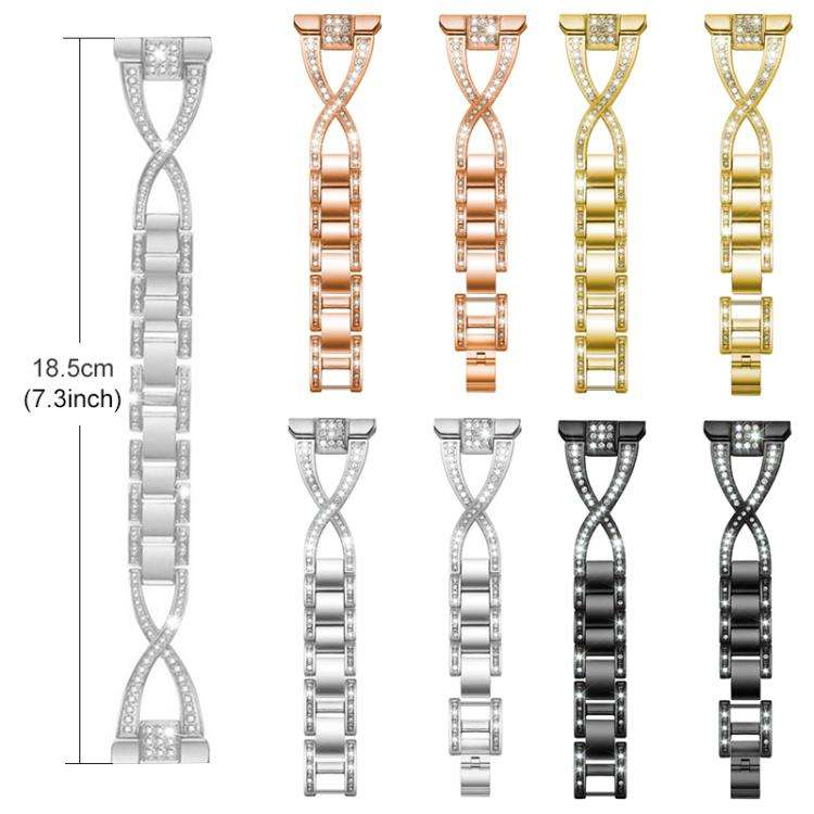 xDfind X-Shaped Single Row Diamond Metal Watch Band, 22mm, 20mm, 18mm