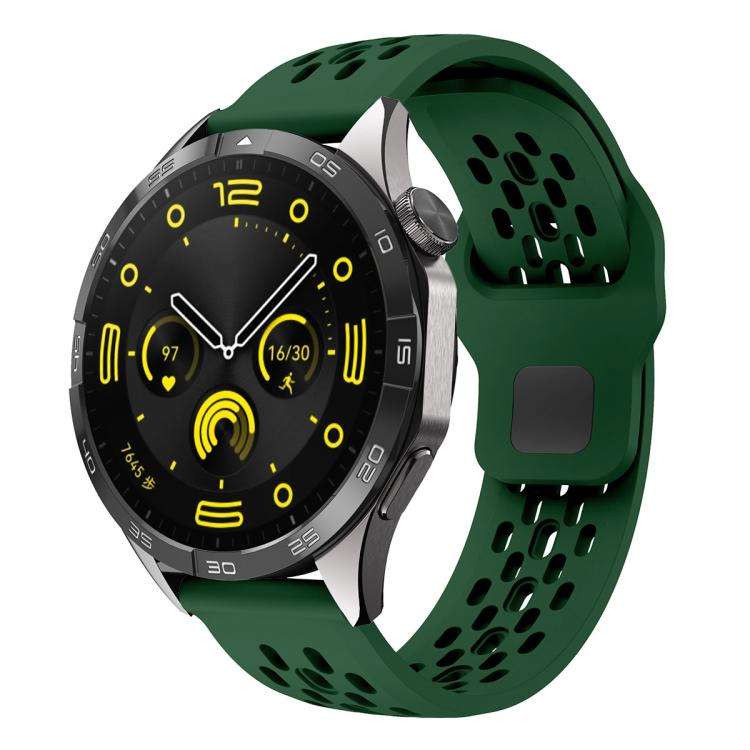 xDfind Flat Head Breathable Hole Black Buckle Silicone Watch Band, 20mm, 22mm