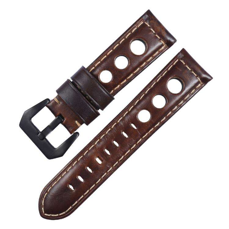 xDfind Three-hole Breathable Genuine Leather Watch Band, 20mm, 22mm, 24mm
