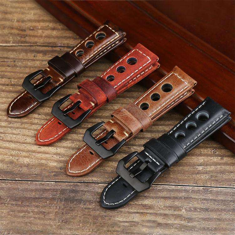 xDfind Three-hole Breathable Genuine Leather Watch Band, 20mm, 22mm, 24mm
