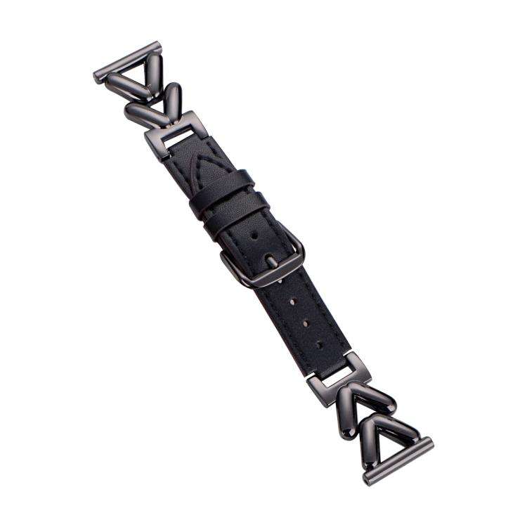 xDfind V-shaped Metal Hybrid Leather Watch Band, 22mm
