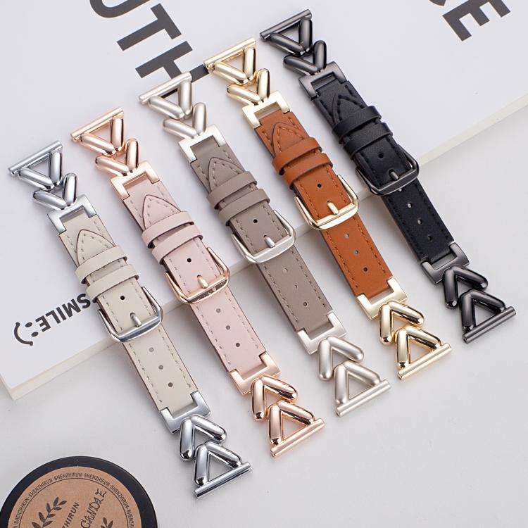 xDfind V-shaped Metal Hybrid Leather Watch Band, 22mm